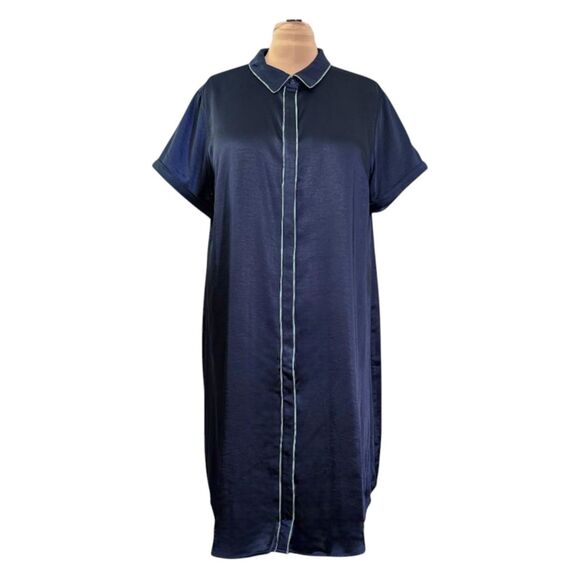 WILDFANG The Empower Satin Shirt Shift Dress Navy Blue, NWT! Size XL - Picture 2 of 9